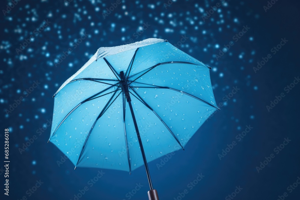 A person holding a blue umbrella in the rain. This image can be used to depict protection, rainy weather, or staying dry during a storm