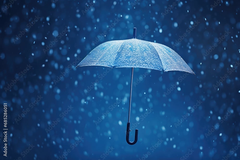 A person standing in the rain while holding an umbrella. This image can be used to depict protection, weather conditions, or a gloomy atmosphere