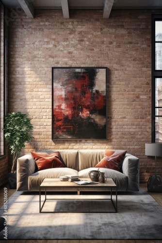 Urban loft space with exposed brick wall for wall art mockup  AI generated illustration © ArtStage