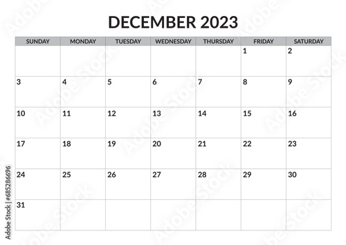 December 2023 calendar, simple and minimalist