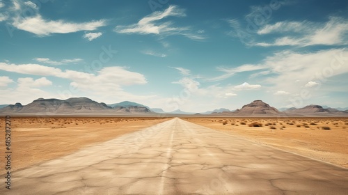 Desolate empty road stretching through a desert  AI generated illustration