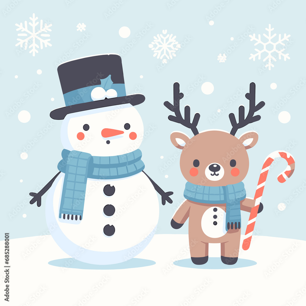 snowman and reindeer Christmas illustration snowman and reindeer Christmas illustration