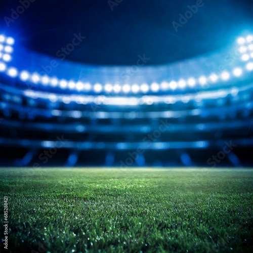 Grass image of an American football field with the stands blurred in the background at nigh, superbowl concept. photo