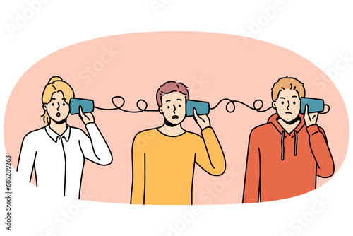 People with hearing device frustrated with communication. Confused group frustrated with misunderstanding or communicating. Vector illustration.