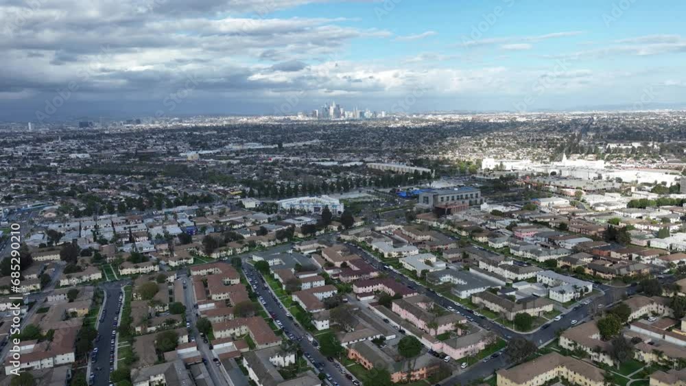 Los Angeles Downtown from Baldwin Village Aerial Shot L California 5K 50fps Los Angeles Downtown from Baldwin Village Aerial Shot L California 5K 50fps
