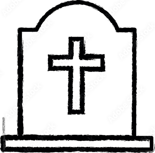 grave with a cross outline icon grunge style vector