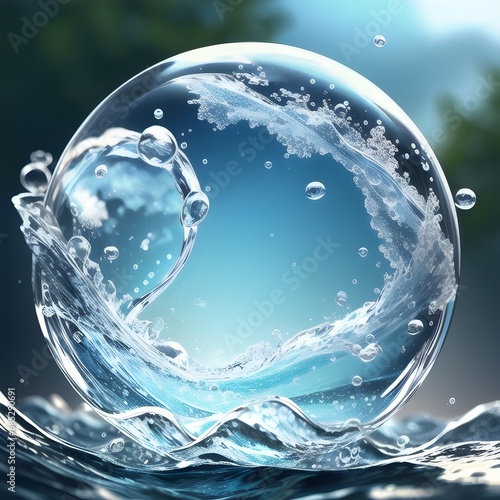 Water splash in the round sphere. Clear water concept. Generative AI