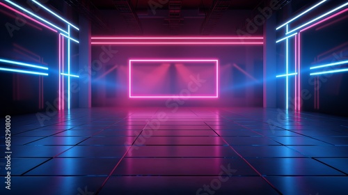 Empty scene featuring shiny neon lights for product showcase AI generated illustration