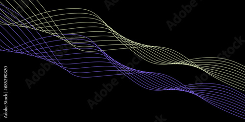 Abstract Black background with a glowing abstract waves. Abstract wave element for design. Digital frequency track equalizer, Futuristic background design. Long exposure, Light painting photography.