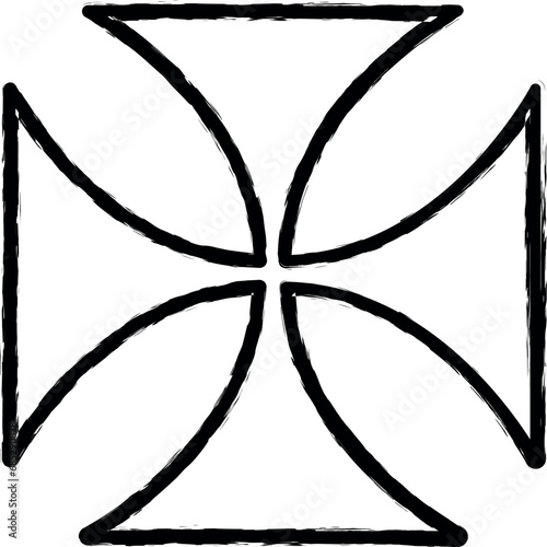 Maltese cross outline icon grunge style vector
