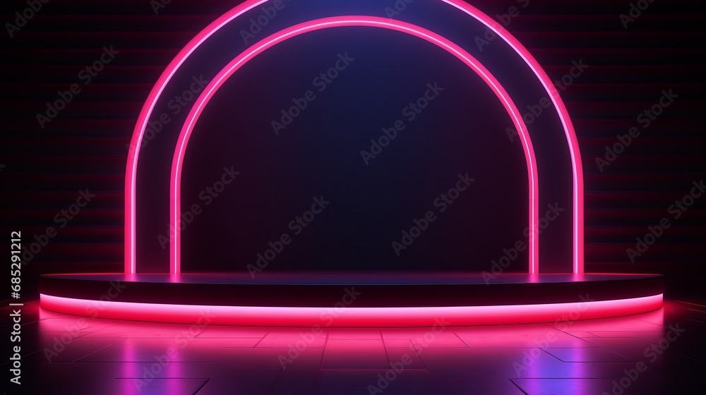 Empty spot with glowing neon lights ideal for product presentation AI generated illustration Empty spot with glowing neon lights ideal for product presentation AI generated illustration