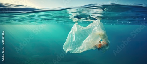 Plastic bags in the ocean cause an environmental crisis copy space image