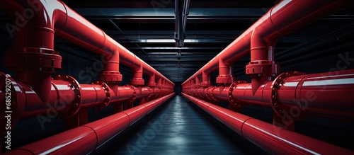 Red fire water pipeline system copy space image