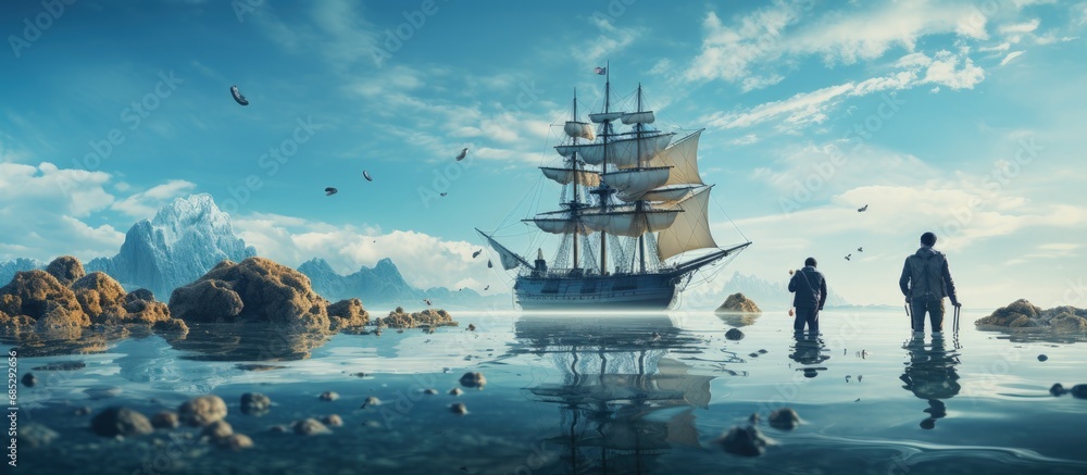 Obraz premium Ocean explorers seeking to understand the unfamiliar copy space image