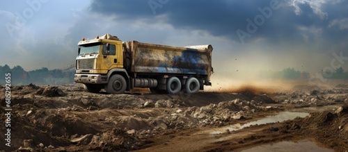 Soil being dumped at landfill causing environmental harm copy space image