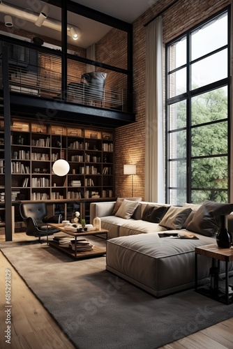Loft-style interior decorated following modern minimalistic aesthetics  AI generated illustration