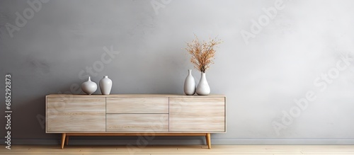 Modern grey living room wit...