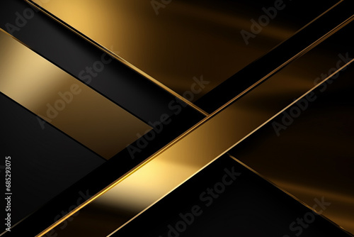 Golden and black abstract modern background with diagonal lines or stripes and a 3d effect. Metallic sheen. Generative Ai