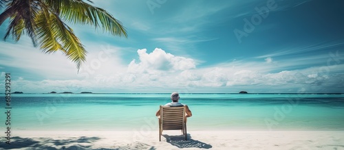 Oceanfront relaxation on Maldives island copy space image photo