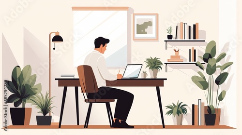 Minimalistic interior of a home office with a person focusing on work AI generated illustration