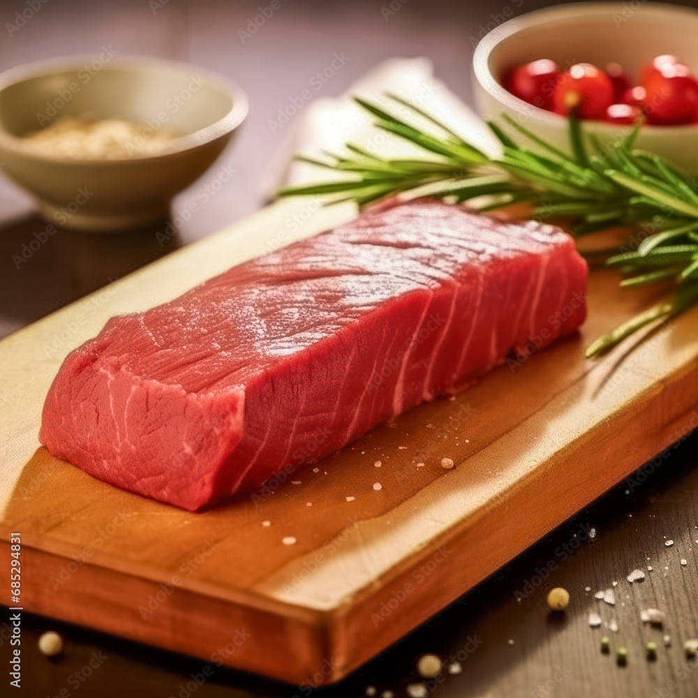 Ein Stück rohes Filetsteak, Rinderfilet, Generative AI Ein Stück rohes Filetsteak, Rinderfilet, Generative AI