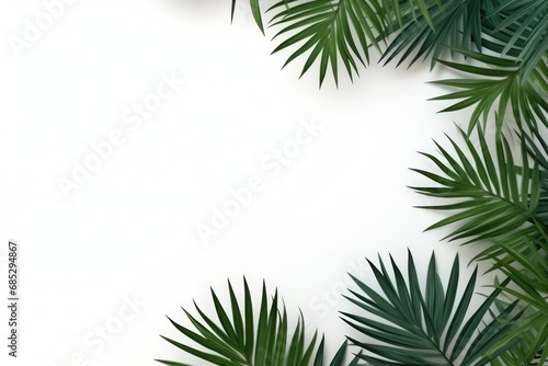 Green leaves of palm trees on a white background 