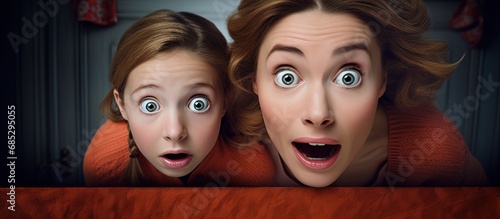 Startled mother and daughte...