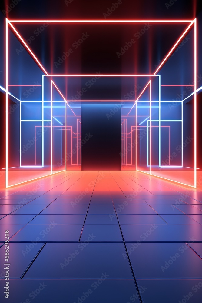 Mysterious empty scene with a popping neon glow ready for product display  AI generated illustration