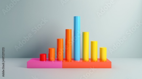 Colorful 3D Bar Chart Illustrating Business Growth and Forecasting with Arrows and Analysis.