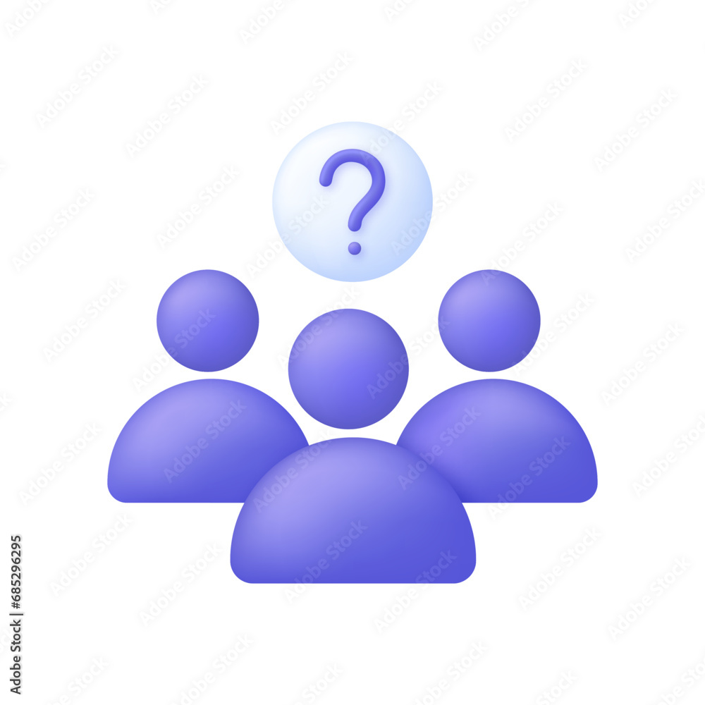 3D Crowd of people with question mark. Choice, problem solving concept. Support or inspection. 3D Crowd of people with question mark. Choice, problem solving concept. Support or inspection.