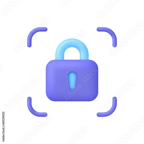 3D Padlock icon. Focus concept. Cyber security to Protect Personal Data. Encryption, protection, security, safety.