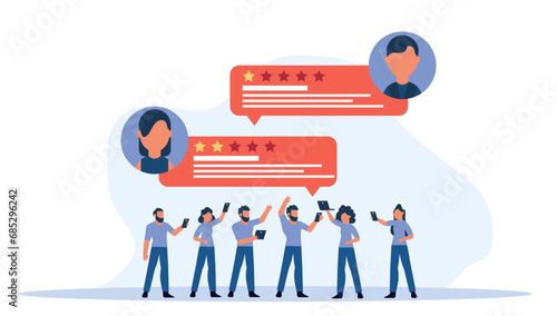 Quality of a service is often evaluated through customer feedback, and positive reviews from satisfied clients can boost vector illustration. Featuring a smartphone and user ratings online feedback