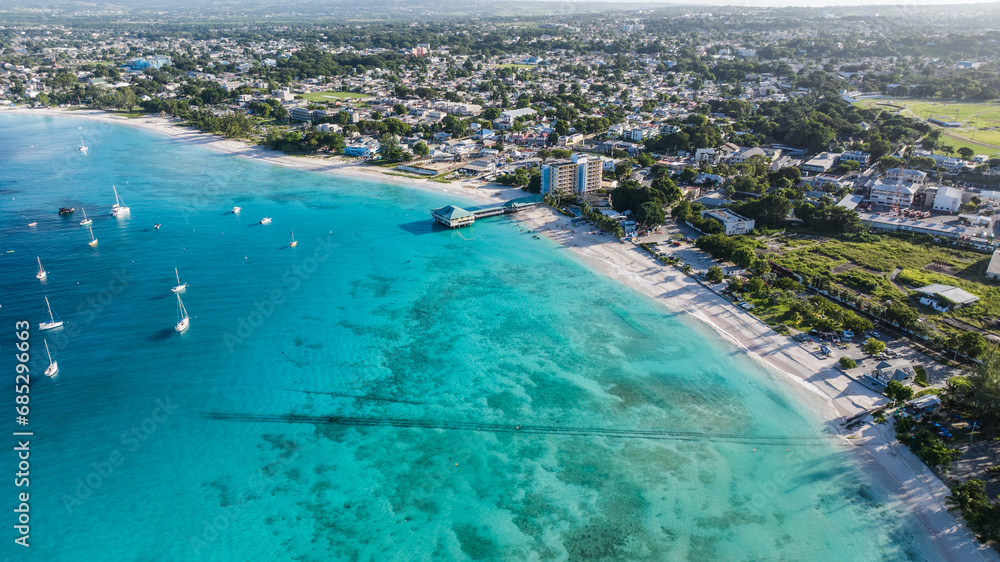 Aerial landscape view of Bay Area of Carlisle Bay at Bridgetown, Capital of Barbados around 