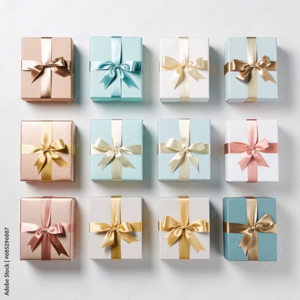 Gift boxes on a white background, AI generated Image Gift boxes on a white background, AI generated Image