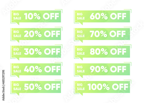 set of sale labels sticker with green and yellow soft pastel background
