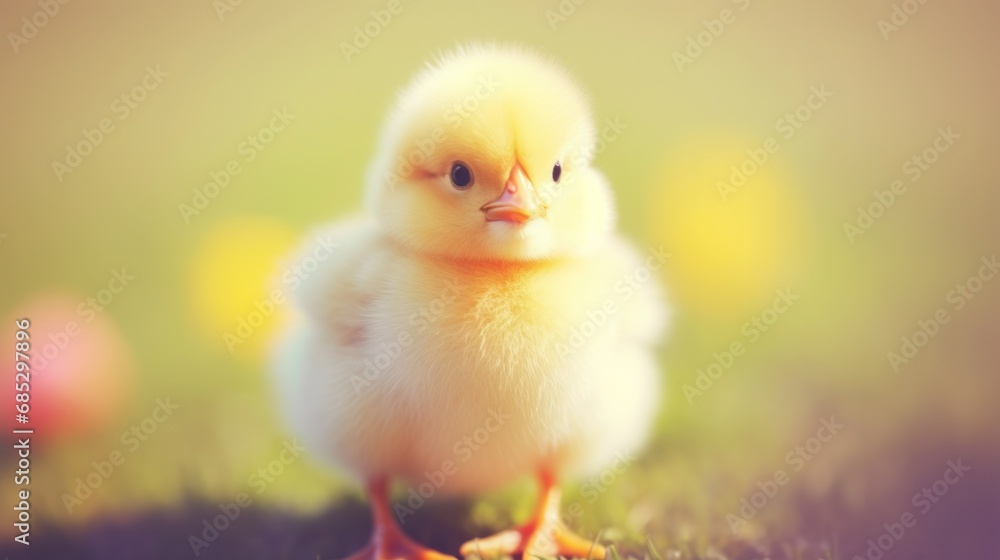 A small baby chick standing in the grass, looking adorable and curious.