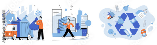 Clean city. Vector illustration. It seeks to create balance between economic growth, social equity, and environmental stewardship Environmental protection is shared responsibility in clean city