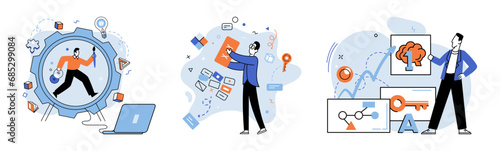 Business idea. Vector illustration. Creative thinking fuels imagination, allowing entrepreneurs to envision new possibilities and carve unique path in business world Strategy is compass guides