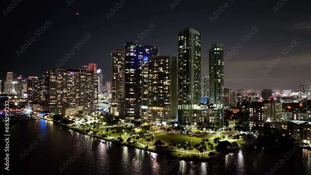 Aerial shot of the tall buildings of downtown Miami Florida at night Aerial shot of the tall buildings of downtown Miami Florida at night