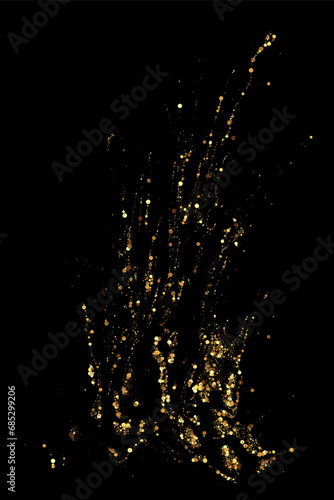 Gold glitters explosion of confetti on a black background.