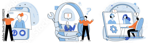 Customer care. Vector illustration. Management plays vital role in overseeing customer care operations The hot line offers immediate assistance and support for customer care needs A customer care