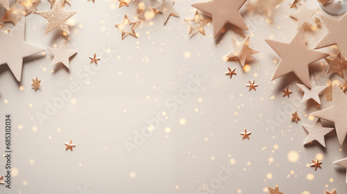 background with copy space of Christmas, empty bright flat lay, Christmas decorations, small details, Christmas light, star