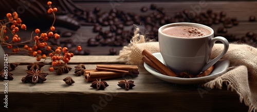 Spiced hot cocoa on old woo...