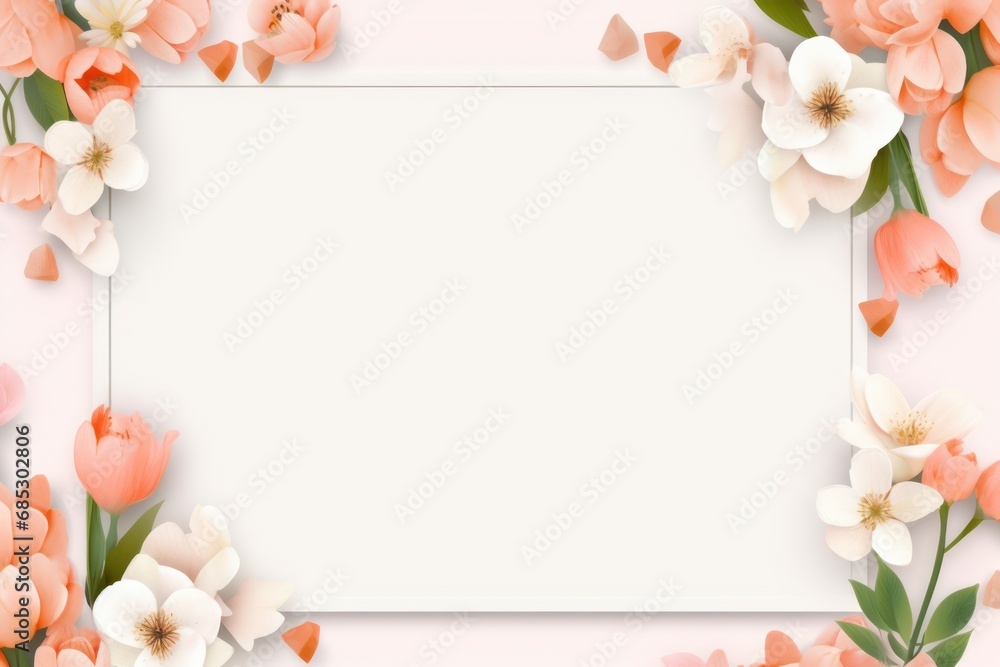 Spring background with flowers and a frame for text empty mock up