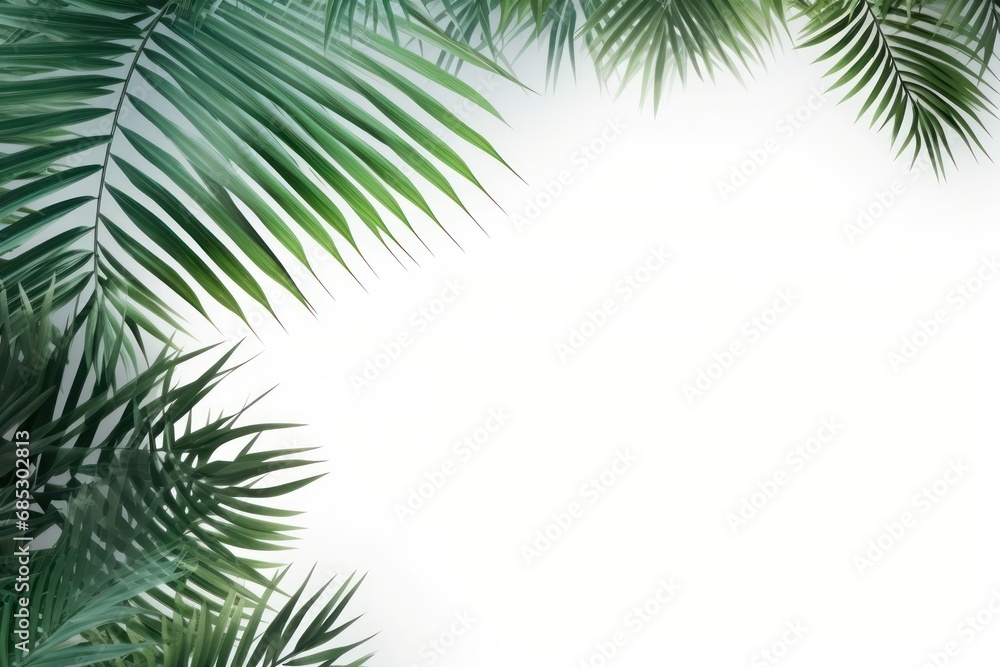 Green leaves on a white background with a white background