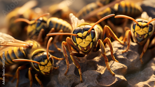 close up of a swarm of wasps photo