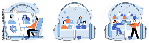 Call center hotline. Vector illustration. The call center hotline concept embodies idea efficient customer service Quality care is hallmark call center hotlines service The call center hotline is hub