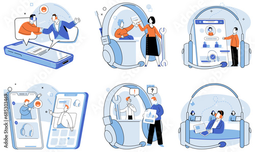 Customer care. Vector illustration. The internet serves as valuable resource for customer care information The helpline is available 24 7 to provide support and guidance for customer care Building
