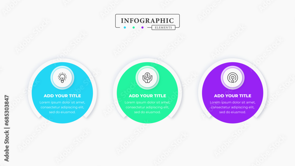 Vector creative business circle infographic elements with three steps or options Vector creative business circle infographic elements with three steps or options
