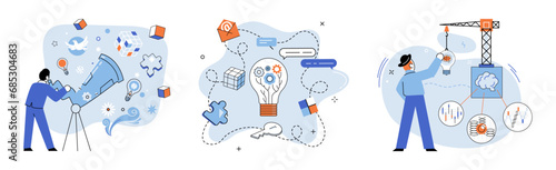 Logical thinking. Vector illustration. Through careful analysis, we cexamine intricacies situation and uncover underlying patterns and relationships Analysis empowers us to make logical connections